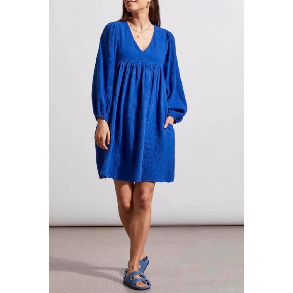 Tribal Jeans Sprin Summer Puff Sleeve Dress Sea Sappire Size XS Oversized‎ NWT
